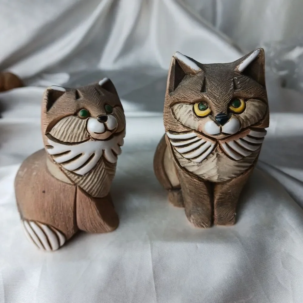 Vintage Artesania Rinconada Art Pottery Hand Crafted Clay Figurine-SOMALI CATS